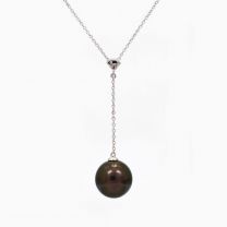 Anakena black Tahitian pearl and white diamond lariat drop necklace