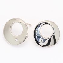 Record white diamond round disk stud earrings