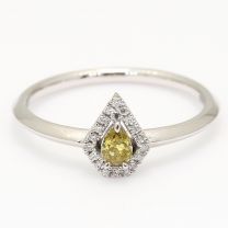 Asgard pear cut green and white diamond halo ring