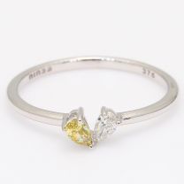 Petaline pear-cut yellow and white diamond stackable heart ring