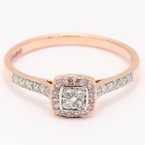 Valentine Argyle Pink and White Diamond Square Halo Dress Ring