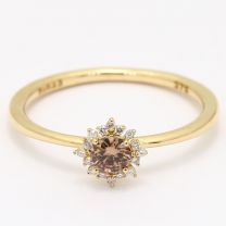 Ixora champagne and white diamond halo ring