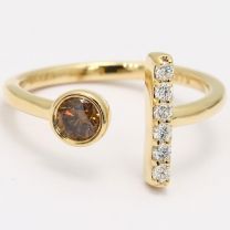 Madonna champagne and white diamond open stackable ring