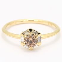 Aroma champagne and white diamond hexagonal halo ring