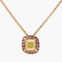 Lyanna yellow and Argyle pink diamond halo necklace