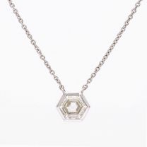 Blossom hexagon rose cut white diamond bezel set necklace