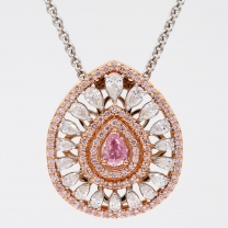 The Adoration Crescendo Exhibition Argyle pink diamond pear cut halo pendant