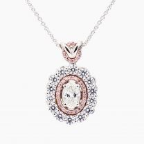 Imperialis oval and round cut Argyle pink and white diamond halo pendant