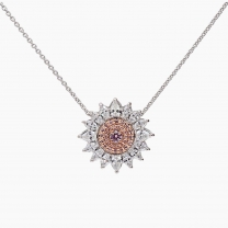 Infiorata pear marquise and round cut white and Argyle pink diamond halo necklace
