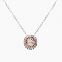 Ceres Argyle pink and oval cut white diamond halo pendant