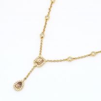 Athena emerald and pear cut champagne and white diamond halo lariat necklace
