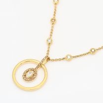 Saint champagne and white diamond halo circle necklace