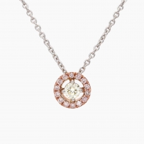 Saffron Agyle pink diamond halo pendant