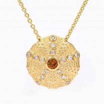 Urchin orange and white diamond necklace