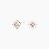 Magnolia Argyle pink and white diamond floral halo stud earrings