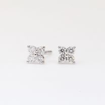 Flora White Diamond Flower Stud Earrings