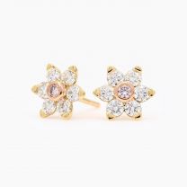 Bloom Argyle pink and white diamond floral stud earrings