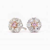 Botanica white and Argyle pink diamond floral halo stud earrings