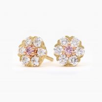 Botanica white and Argyle pink diamond floral halo stud earrings