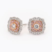 Collioure Argyle pink and white diamond halo stud earrings