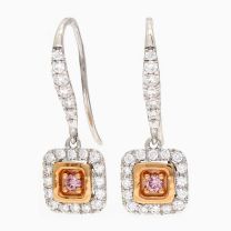 Lilac Argyle Pink and white diamond square halo hook earrings