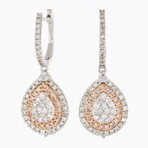Dew Drop Argyle Pink and White Diamond Halo Huggie  Earrings