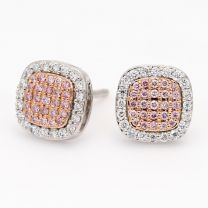 Cecilia white and Argyle pink diamond square cluster halo stud earrings