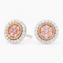 Fiore Argyle Pink and White Diamond Cluster Halo Stud Earrings