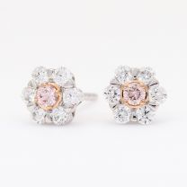 Adeline White and Argyle Pink Diamond Floral Halo Stud Earrings
