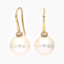 Nera white South Sea pearl and white diamond shepherd hook earrings