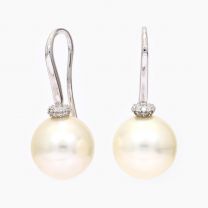 Nera white South Sea pearl and white diamond shepherd hook earrings