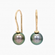 Ozara black Tahitian pearl shepherd hook earrings