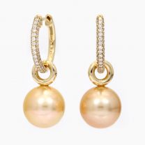 Caledonia gold South Sea pearl and white diamond detachable huggie earrings