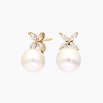 Serenity white South Sea pearl and marquise cut white diamond drop earrings