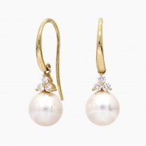 Serena white South Sea pearl and white diamond shepherd hook earrings