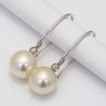 Lux white South Sea Pearl and white diamond hook earrings