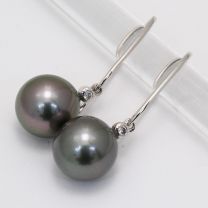 Lux black Tahitian Pearl and white diamond hook earrings