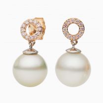 Mabel White South Sea Pearl and Pink Diamond Earrings