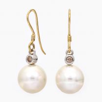 Tamara White South Sea Pearl And Champagne Diamond Hook Earrings