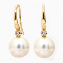 Frost white South Sea pearl and white diamond shepherd hook earrings