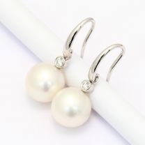 Avalon White South Sea Pearl And White Diamond Hook Earrings
