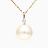 Caspian white South Sea pearl and white diamond drop necklace