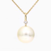 Caspian white South Sea pearl and white diamond drop necklace