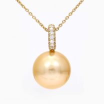 Praia gold South Sea pearl and white channel set diamond necklace