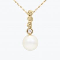 Basalt white South Sea pearl and white diamond bezel drop necklace