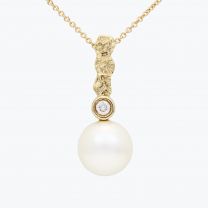 Athena white South Sea pearl and white diamond bezel drop necklace