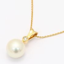 Belize white South Sea pearl and white diamond bezel drop necklace