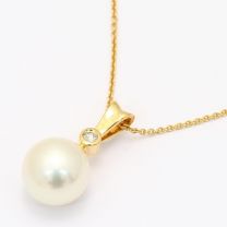 Belize white South Sea pearl and white diamond bezel drop pendant