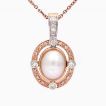 Lustre South Sea Mabe pearl and Argyle pink and white diamond pendant