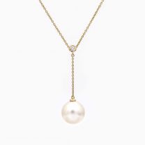 Aquata white South Sea pearl and white diamond lariat drop necklace